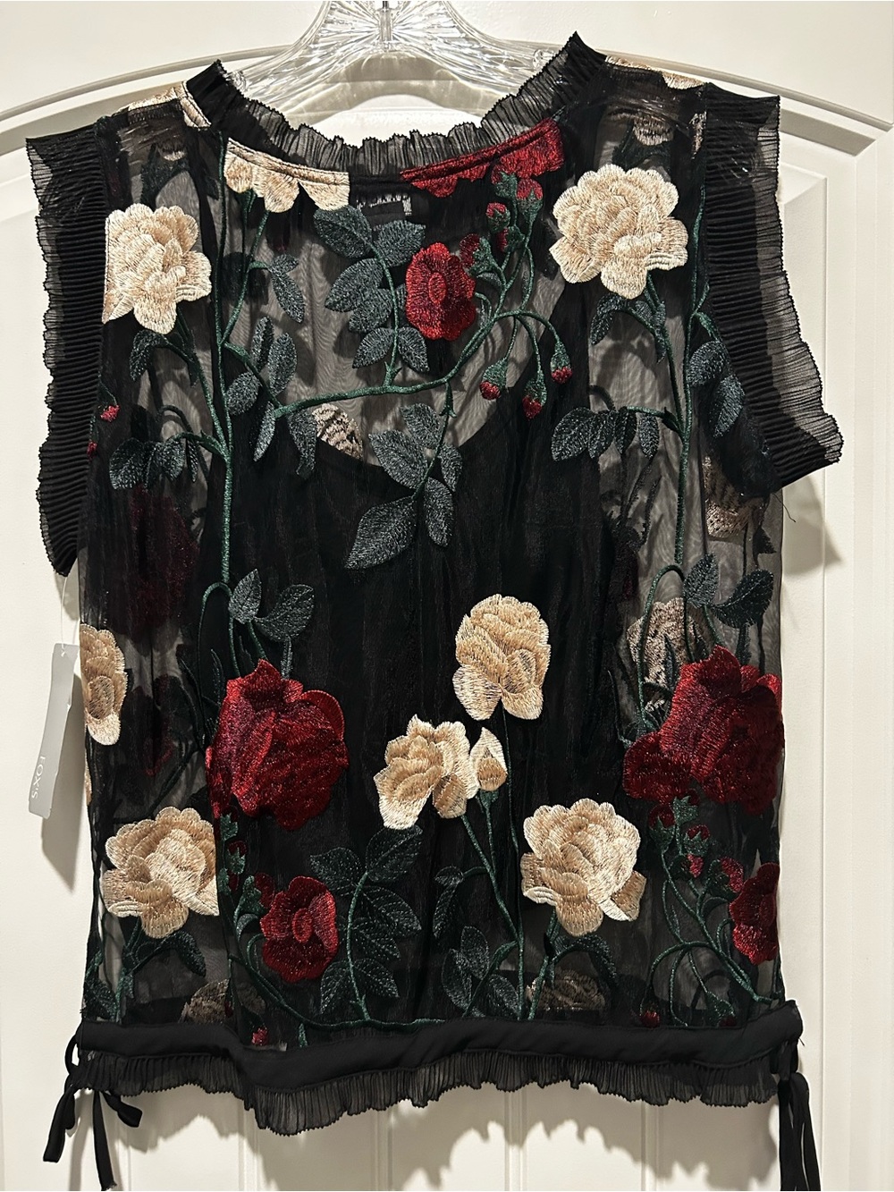 Black Sheer Floral Embroidered Sleeveless Blouse